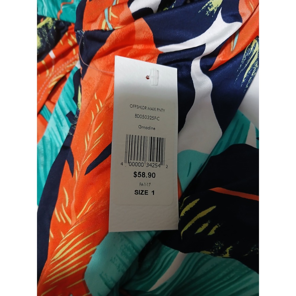 Fashion to Figure Off Shoulder Tropical Maxi Dress with Bodysuit Size 1 Orange - Picture 8 of 13